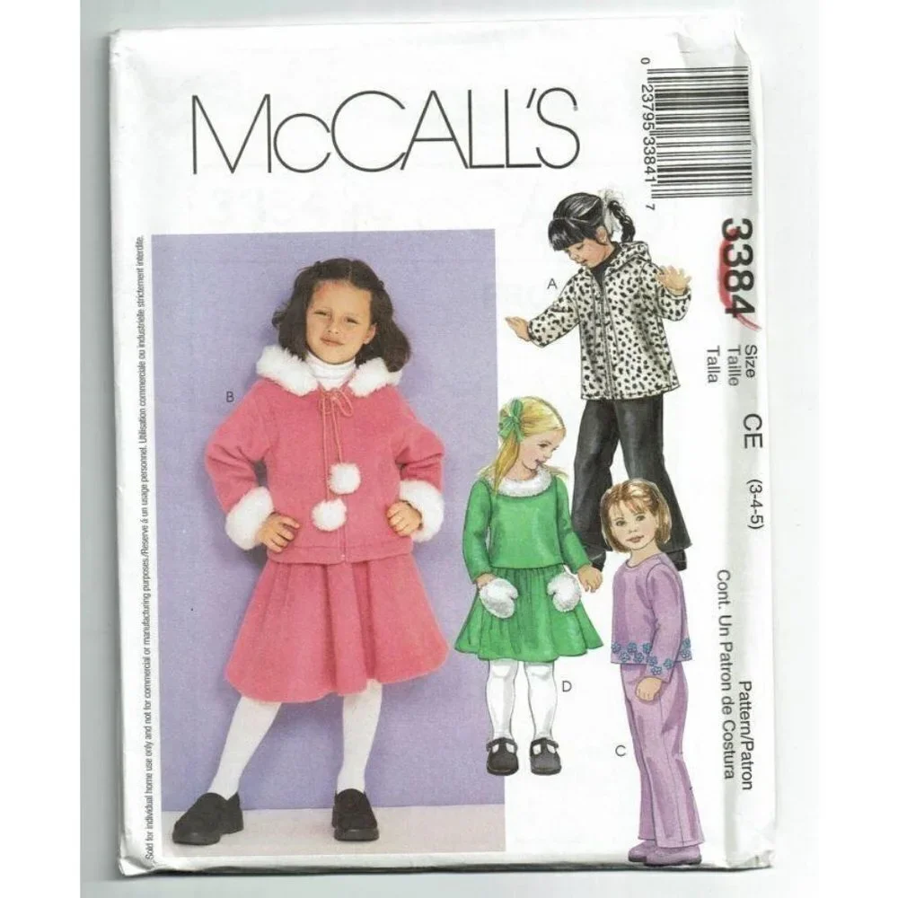 McCalls Sewing Pattern 3384‎ Girls Jacket Top Pants Skirt Size 3-5